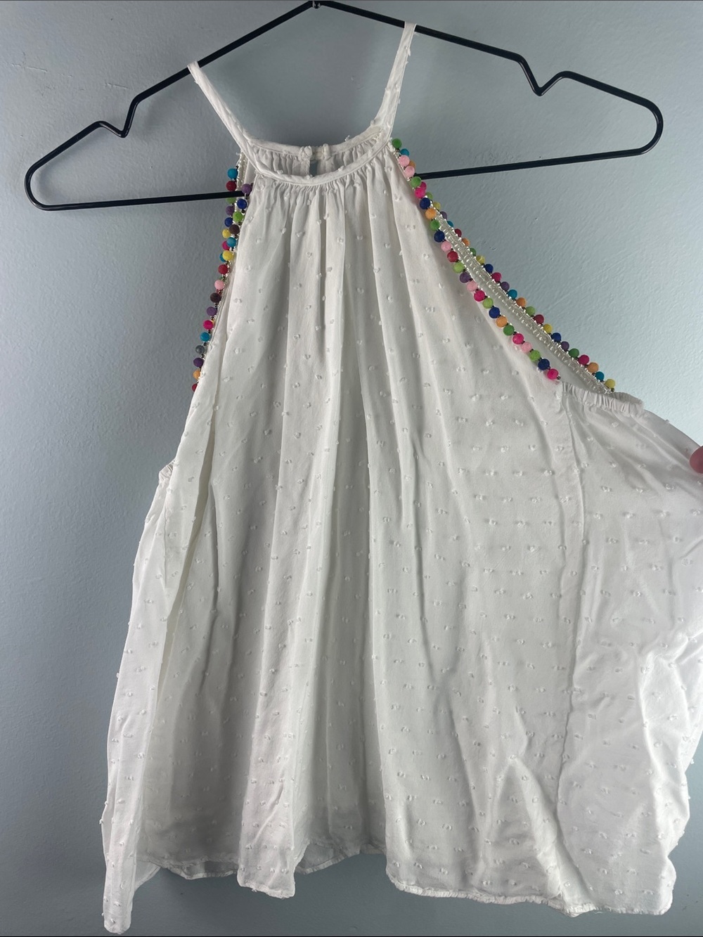 Miami White Halter Top with Multicolor Pom Trim Size XS